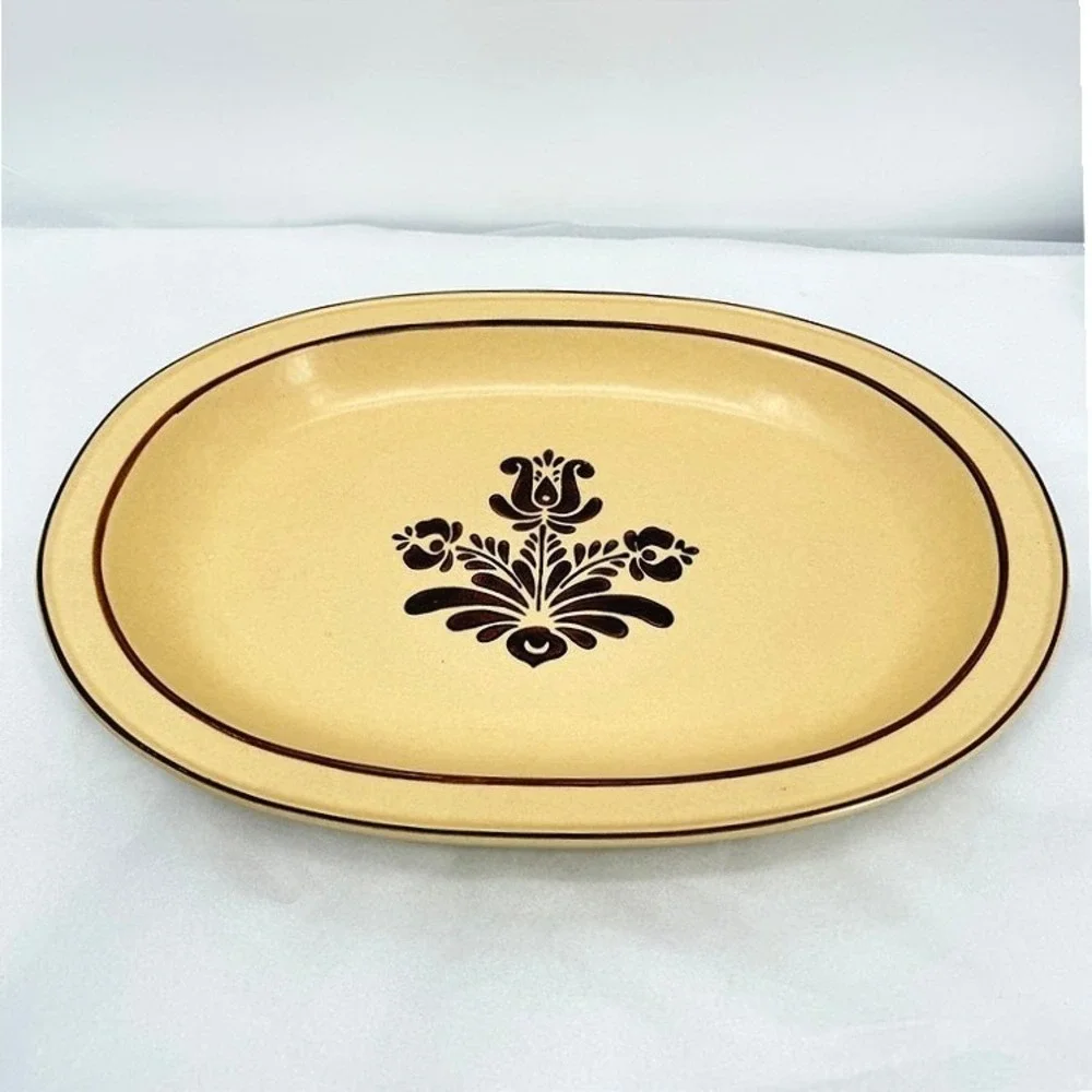 Pfaltzgraff Village Serving Platter Oval Floral Tan Brown Vintage Plate 16